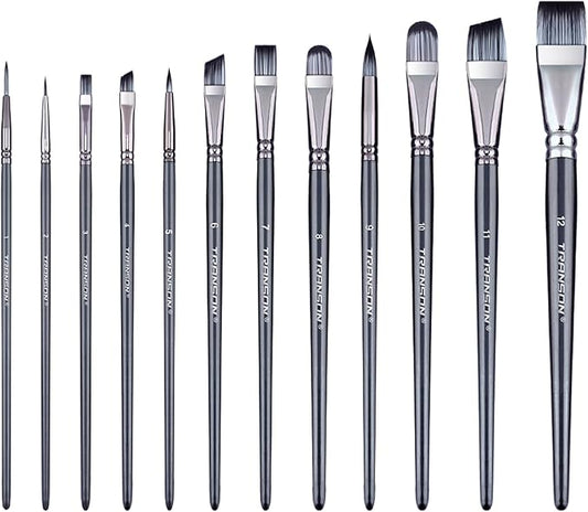 Transon Artist Paint Brush Set of 12 for Watercolor Acrylic Gouache Oil and Tempera Painting