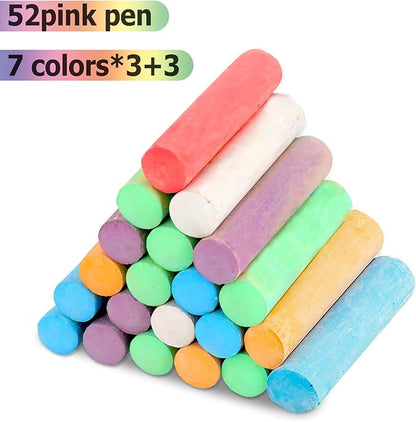 J-hong Washable Sidewalk Chalk Set- 52 Pieces 7 Colors Jumbo Chalk For Kid and Adult, Paint on Classroom Chalkboard or Outdoor Playground, Good Gift for Party