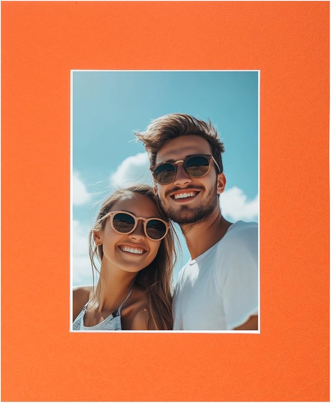 uxcell Picture Mats, 8 x 10 Mat Board Center for 5 x 7 Pictures Acid Free White Core Bevel Cut Frame Mattes with Backing for Display Art Measuring, Orange