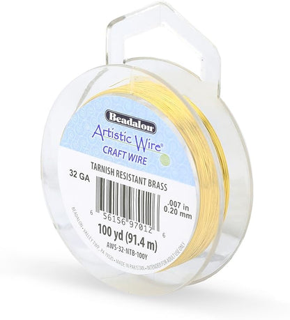 Artistic Wire, 32 Gauge Tarnish Resistant Brass Craft Wire, 100 yd