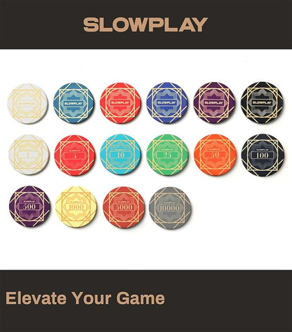 SLOWPLAY Nash Ceramic Poker Chips in Bulk, Casino Grade Ceramic 10-Gram Poker Chip for Texas Hold'em, 39mm Professional Chips Pack of 50 with Denomination of 50