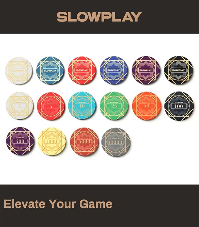 SLOWPLAY Nash Ceramic Poker Chips in Bulk, Casino Grade Ceramic 10-Gram Poker Chip for Texas Hold'em, 39mm Professional Chips Pack of 50 (Blue)