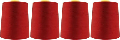 Mandala Crafts 4 Pack of Serger Threads Cones Spools - 20S/2 24000 Yards Polyester Brick Red Threads for Sergers Machine and Overlock Quilting Sewing Machine