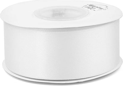 Humphrey's Craft 1-1/2 Inch White Double Faced Satin Ribbon - 25 Yards Variety of Color for Crafts Gift Wrapping DIY Bows Bouquet Decoration Sewing Christmas Tree Wedding and Invitation Card.