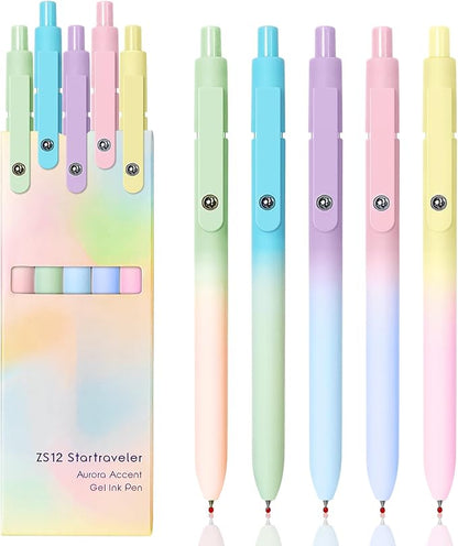 Gel Pens, 5 Pcs Medium Point Smooth Writing Pens Cute Pens for Women, High-End Series 0.7mm Black Ink Pens for Journaling Note Taking, School Office Supplies (5 Pcs Gradient Morandi)