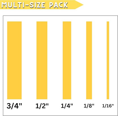 5 Rolls Pinstripe Tape - Masking Tape 1/16", 1/8", 1/4", 1/2", 3/4" - Thin Painters Masking Automotive Tape for DIY, Car, Auto, Paint, Art, Tumblers (Yellow)