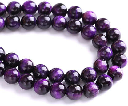 8mm 45pcs A+ Natural Purple Tiger Eye Stone Beads Round Spacer Loose Beads for Jewelry Making DIY Bracelet Necklace 15" Inch
