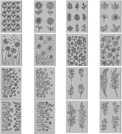 CHGCRAFT 16 Sheets Plants and Flower Clay Texture Mat Dandelions Pattern Polymer Clay Texture Sheets DIY Tools for Pottery Earring Jewelry Making Stamp Engraving Machines, 4x2.6inch