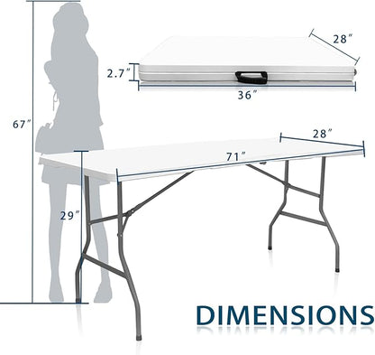 Plastic Folding Table, 6 FT Folding Table, Plastic Portable Tables for Dining Parties Card Picnic Camping, Granite White