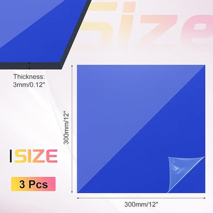 uxcell 3Pcs Acrylic Sheets 12x12 Inch Acrylic Panel 1/8 Inch-3mm Plastic Board for Picture Frames Sign Holders DIY Display Projects Craft, Clear Blue