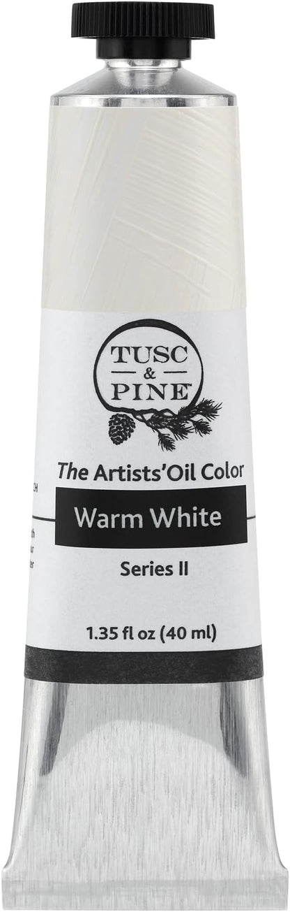 Tusc & Pine Artist Oil Paint - Warm White, 40 ml, Non-Yellowing, Rich & Creamy Consistency, Maximum Pigment Load, Small Batch Milled Oil Paints Made in the USA for Professional Artists