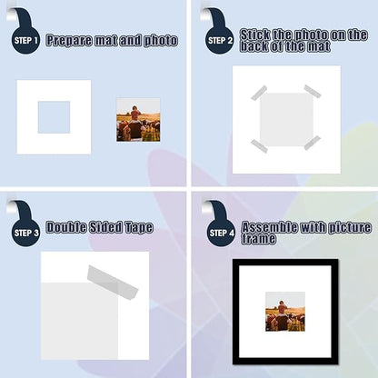 Mat Board Center, Pack of 20, 8x8 for 4x4 White Photo Picture Mats - Acid Free, 4-ply Thickness, White Core - for Pictures, Photos, Framing