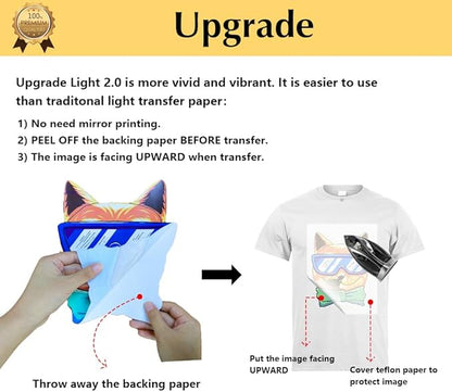 TransOurDream Upgraded Iron on Heat Transfer Paper for T Shirts (30 Sheets, 8.5x11") Iron on Transfers for Light Fabric Printable Heat Transfer Vinyl for Inkjet Printer (L2-30)