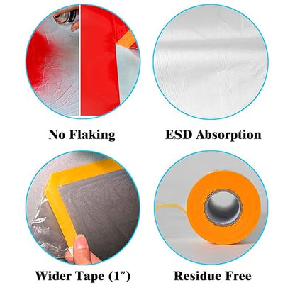 LLPT Tape and Drape 59.1”(Unfolded) x 66 Ft Each 2 Pack Pre-Taped Masking Film 0.27 Mil Painters Plastic Drop Cloth for Auto Wall Furniture Painting Protection (MFT1502)
