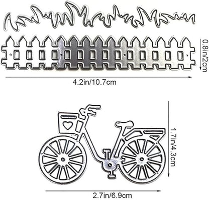 Grass Fence and Bike Metal Cutting Dies,Grass Bush Fence Die Cuts for Paper Card Making, Grass Fences Embossing Dies for Scrapbooking DIY Album Decorative