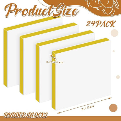 Frienda 24 Pcs 2" x 2" Rubber Carving Blocks Linoleum Blocks for Printmaking, Stamp Making, DIY Crafting, Scrapbook, Painting, Soft and Easy to Carve (White Yellow)