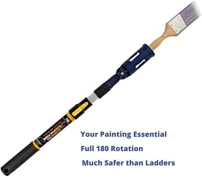 Multi-Angle Paint Brush Extender - Extension Pole Attachment Holder for Paint Brush, Roller, Scraper - for Walls, Trims, Corners, Ceilings & Hard to Reach Areas - Rotating Head, Secure Handle Grip