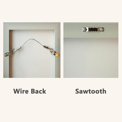 Picture Hangers for Sawtooth/Wire Back Frames, 8 Sawtooth Picture Hangers/Wire Back Hangers, 12 Large Removable Adhesive Strips, Damage Free Picture Hanging Hooks Heavy Duty, No Nails Picture Hooks