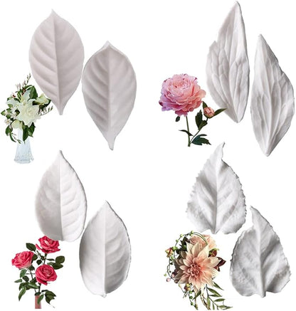 KALAIEN 8Pcs Sugar Paste Leaf Veiners Fontant Mold Fondant Silicone Leaf Rose/Peony/Lily 3D Craft Tool