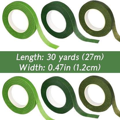6 Rolls Floral Tape, 1/2" by 180Yard Green Floral Tape for Bouquet Stem Wrap Flower Arranging Craft Projects Corsages, Wedding Bouquet