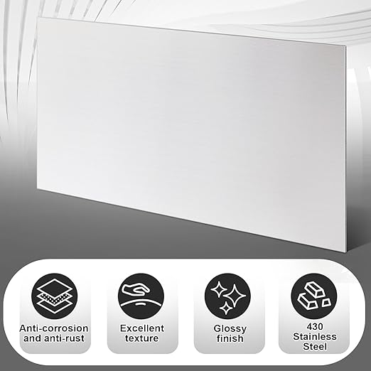 1 Pcs 430 Stainless Steel Sheet Metal 12 x 2 Inches 24GA Metal Plates Panel #4 Brushed Finish Magnetic Mount Board Wall Food Truck Restaurant Crafting Kitchen Floor Trailer Garage Gym