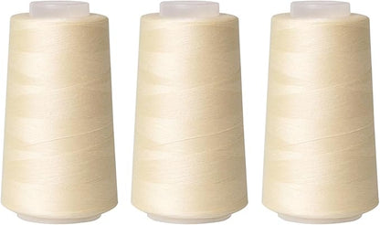 Sewing Thread Cone Set, 3 Pack Serger Thread, 3000 Yards Each, All Purpose Thread for Sewing, Quilting, Machines, Overlock, Merrow & Hand Embroidery (Beige*3)