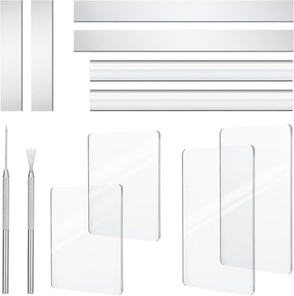 Amrules Clay Tools Kit, 12 PCS Polymer Clay Cutter Tools, Rectangle Shape Acrylic Press Board and Roller Pin Supplies Suitable for Shaping, Carving, Pottery Craft and DIY Projects