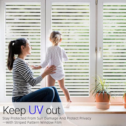 Qualsen Privacy Window Film, Frosted Windows Privacy Film, Frosting Cling for Glass, Anti-UV Reeded Blinds Sticker for Home Office Meeting Room, Stripe Patterns, 23.6x118inch