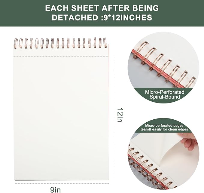 Ddaowanx Mixed Media Sketchbook, 9x12 inches Sketch Pad 60 Sheets (98lb/160gsm) Heavyweight Drawing Papers, Top Spiral Bound Hardcover Watercolor Paper, for Wet and Dry Media (1)