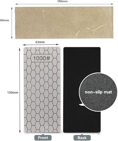 Diamond Sharpening Stone, Knife Sharpener Stone Whetstone Honeycomb Surface Plate with Non-slip Base for Pocket Knives Scissors (320/400/600/1000/1500/2000/3000 Grit，with Angle Guide and Leather)