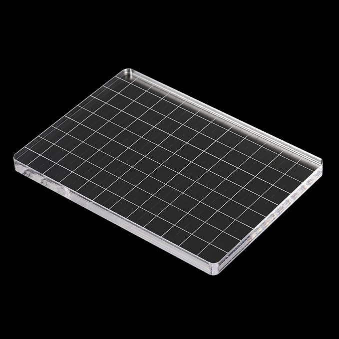 PATIKIL 5" x 3.5" Acrylic Stamp Block, Clear Stamping Block with Grid Lines Decorative Mounting Blocks Square for Scrapbooking DIY Crafts Card Making