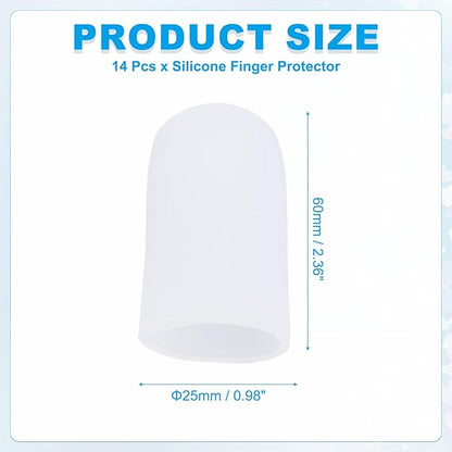 PATIKIL Gel Finger Cots 2"x0.79", 14 Pcs Silicone Finger Protector Support Finger Sleeve Cushions Thumb Protector Covers Fingertip Caps Gloves for Finger Cracking, White