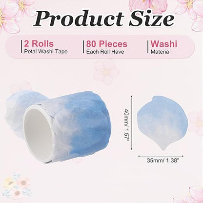 uxcell 2 Rolls Petal Washi Tape, 80 Pieces Floral Decorative Tape Colored Masking Tapes Crafting Supplies for DIY Crafts, Gift Wrapping, Scrapbook, Party Decorations, Large Sky Blue