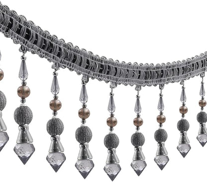 3yards Beading Fringe Trimming Long Beads Tassel Curtain Trim Ribbon Trim for Cover Edge Decorative (Gray)