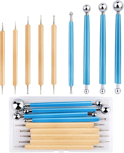 9 PCS Dotting Tools Ball Styluses with Box, Pen Dotting Tools Set for Rock Painting, Pottery Clay Modeling Embossing Nail Art