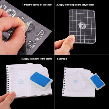 CCINEE Clear Stamp Block Transparent Acrylic Block with Grid and Grip for Stamping Scrapbooking Craft Making