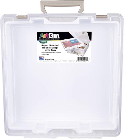 ArtBin 6899AZ Super Satchel Double Deep with Lift-Out Tray Storage Container, Portable Arts & Crafts Organizer with Removable Dividers, Clear
