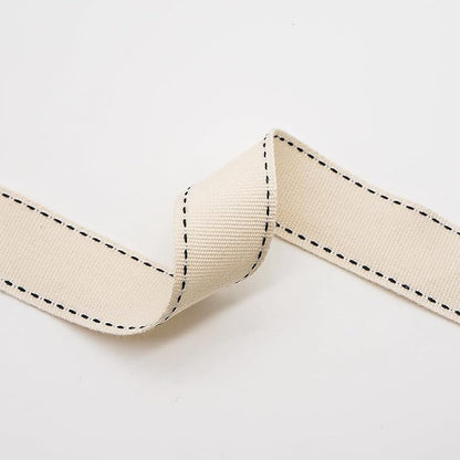 CT CRAFT LLC Ivory Cotton Black Stitched Ribbon 7/8" x 10 Yards for Home Décor Gift Present Wrapping DIY Crafts Birthday Wedding Bouquet Christmas