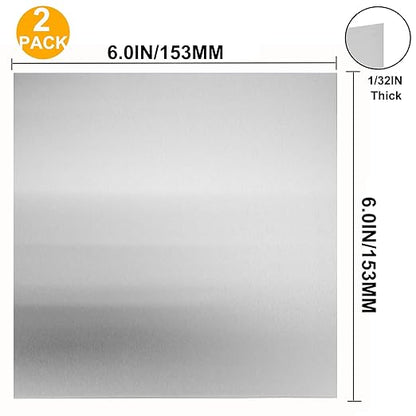 2Pcs 430 Stainless Steel Sheet Metal 6" x 6" x 1/32" Inch Metal Plates for Magnetic Mount Board Wall 20GA(0.80MM) 430 Stainless Steel Shim Stock Plates Metal Sheets for Crafting, Kitchen, Office