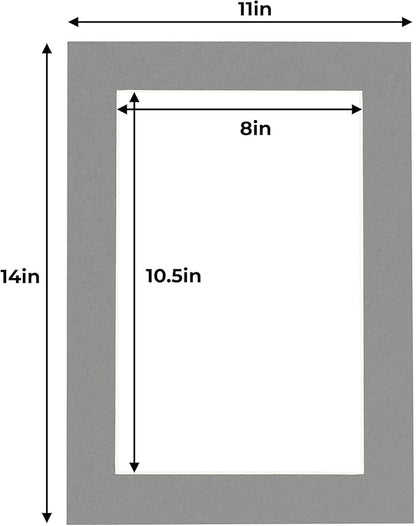 11x14 Mat for 8.5x11 Photo - Precut Mid Grey Picture Matboard for Frames 11 x 14 Inches - Bevel Cut Matte to Display Art 8.5 x 11 Inches - Acid Free Pack of 100 MATS with Backing Boards & Clear Bags