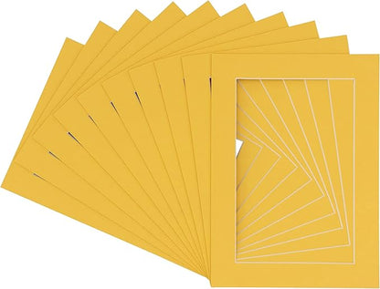 Pack of Ten Acid Free 11x14 Mats Bevel Cut for 8.5x11 Photos - Chamois Yellow Precut Matboards With Backing Boards and Self Seal Photo Mat Bags For Pictures, Photos, Framing - 4-ply Thickness