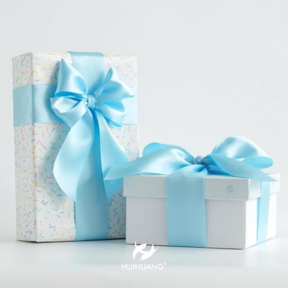 HUIHUANG Baby Blue Ribbon 2 inch Wide Double Faced Satin Ribbon Light Blue Ribbon for Gift Wrapping, Bows Making, Flower Bouquet, DIY Crafts, Baby Shower, Holiday Party Decor-25 Yards/Roll