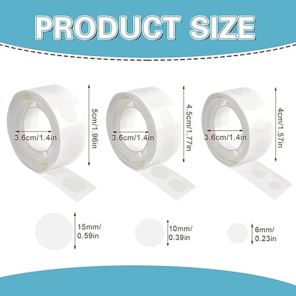 UPINS Glue Points Dots, 1500Pcs Balloon Glue Adhesive Dots, Double Sided Removable, 6mm, 10mm, 15mm