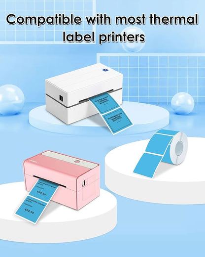 iEager Blue Square Thermal Label Stickers, 2"x2" Self-Adhesive Square Direct Thermal Labels with Perforation Line, 500 Sheets/Roll
