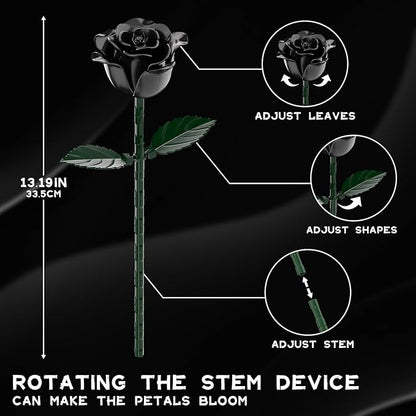 Black Rose Bouquet Building Blocks, Artificial Roses Flowers Botanical Collection Building Set, Gothic Home Decor, Christmas Halloween Birthday Present for Adults Kids Lover