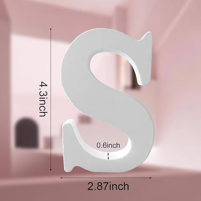 Wood Letters 4.3 Inch, White Unfinished Wood Letters for Graft, Wooden Letters for Wall Decor, Standing Letters for Bedroom, Home, Birthday, Party, DIY Graft (S)