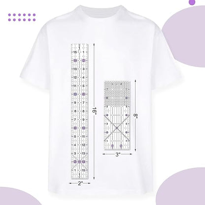 Quilting Ruler, 8 Piece Acrylic Quilting Templates, Sewing Ruler, Fabric Cutting Ruler with Non-Slip Rings, Quilting and Sewing (6"x17", 3"x17", 2"x16", 1.5"x12", 1"x12", 1"x6", 8"x3") (Purple)