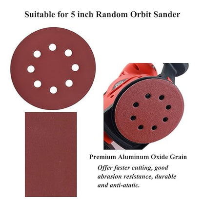 5-Inch 8-Hole Hook and Loop Sanding Discs, 600/800/1000/1200/1500/2000 Fine Grits Sandpaper for Random Orbit Sander, 60-Pack