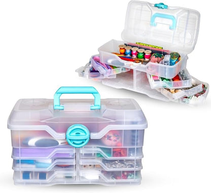 ArtBin Clear Plastic Organizer Small Parts Organizer - for DIY Arts & Crafts Storage Boxes & Organizers, Sewing Storage - Storage Box with Compartments, Project Box - Large (6 Pivot Trays) 6963PB