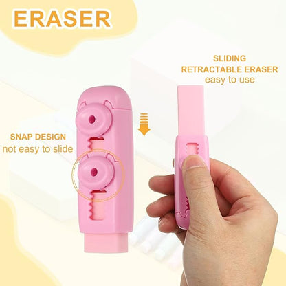PATIKIL 4 Pack Erasers, Sliding Retractable Eraser Push Pull Cute Pencil Erasers Soft Large Easy to Clean with Plastic Sleeve for Sketching Drawing Artists Teacher Pencils, Pink